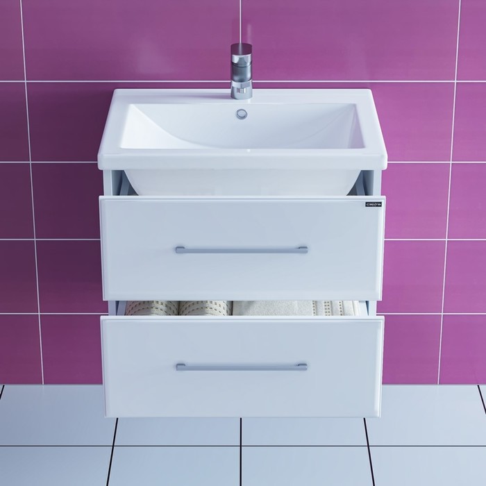 фото Тумба "омега-60" 2 ящика, подвесная с раковиной "фостер 60" санта