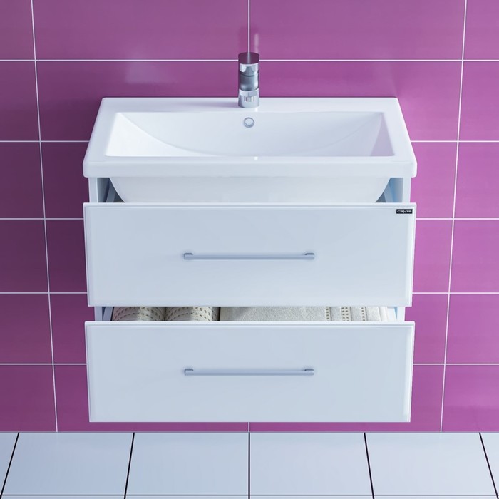 фото Тумба "омега-70" 2 ящика, подвесная с раковиной "фостер 70" санта