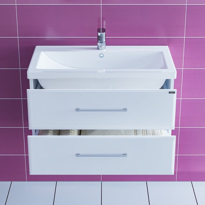 фото Тумба "омега-80" 2 ящика, подвесная с раковиной "фостер 80" санта