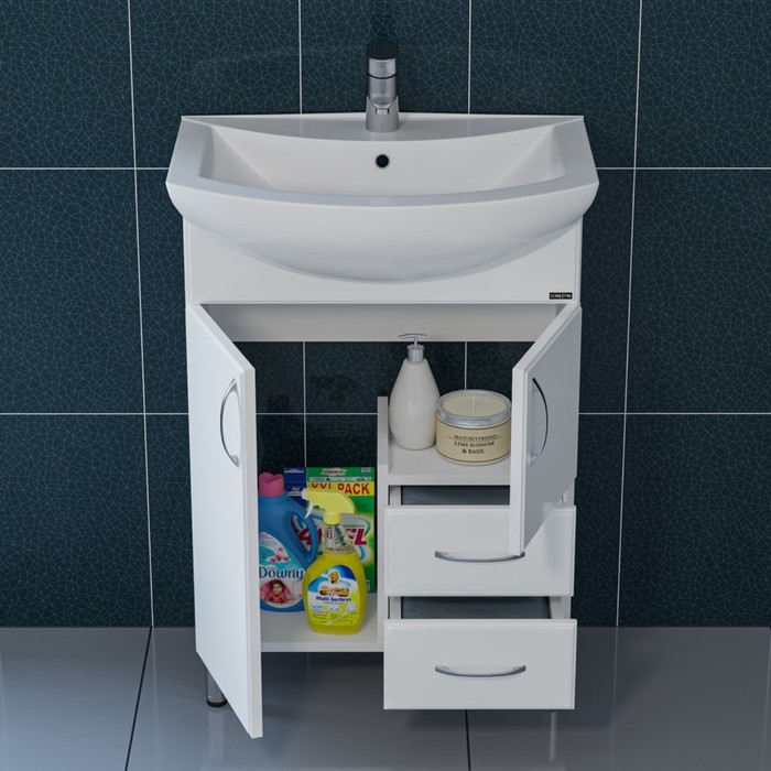 фото Тумба "сити-60" 2 ящика, с раковиной "уют 60" санта