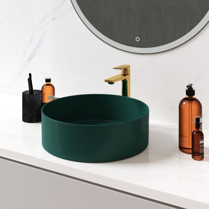 фото Раковина grossman gr-3013olm, круглая, d= 400 мм, светло-зеленый/матовый