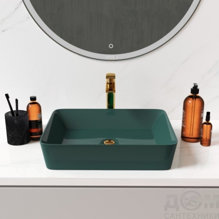 фото Раковина grossman gr-3016olm, прямоугольная, 480 х 370 мм, светло-зеленый/матовый