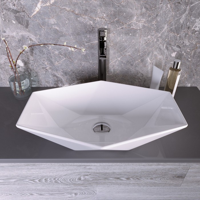 фото Раковина grossman gr-3030, шестиугольная, 640 х 415 мм, белый