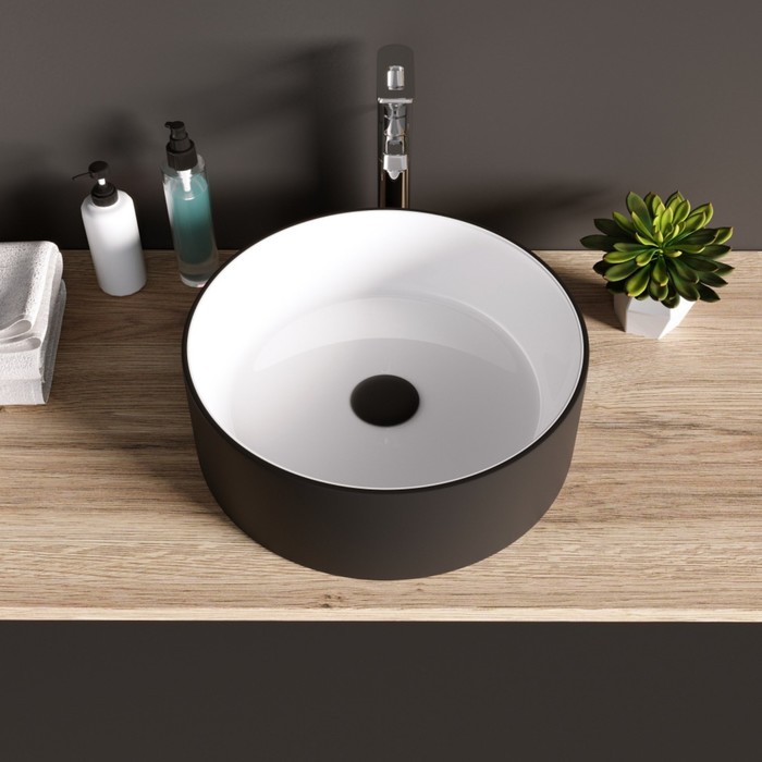 фото Раковина grossman gr-4040bw, круглая, d= 360 мм, белый/черный