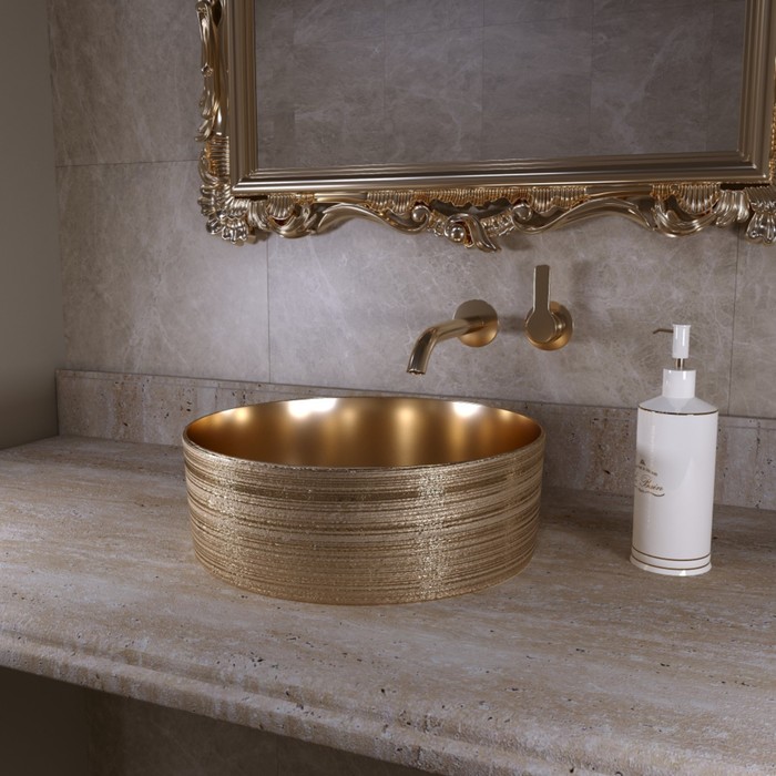 фото Раковина grossman gr-5010gg, круглая, d= 355 мм, золото