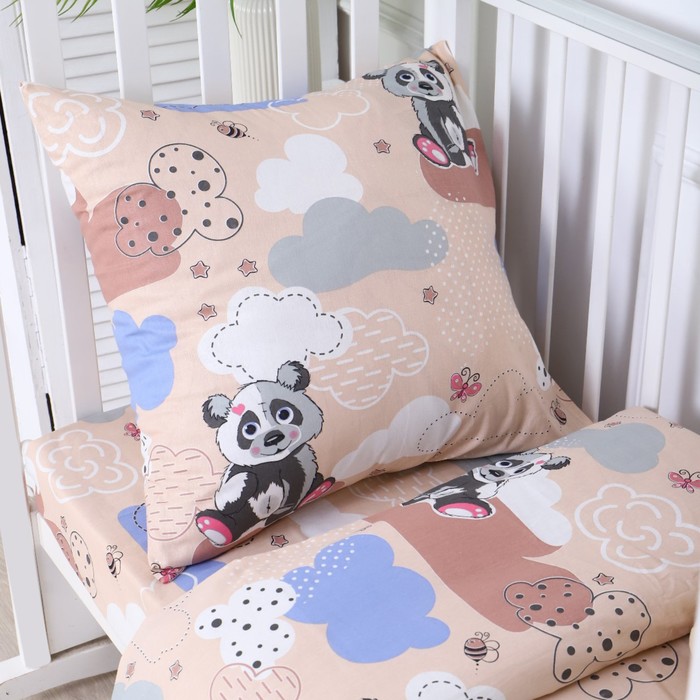 фото Постельное бельё baby панда, цвет бежевый, 112х147см,110х150см, 60х60см, бязь 142гр/м, 100% хлопок атра