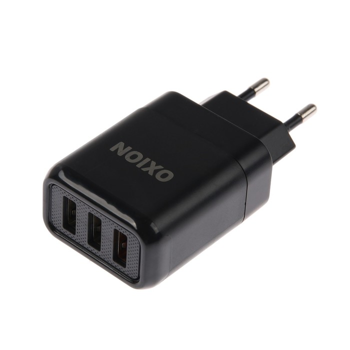 фото Сетевое зарядное устройство oxion ox-qc304bk, 3 usb, 3 а, 48 вт, быстрая зарядка, черное
