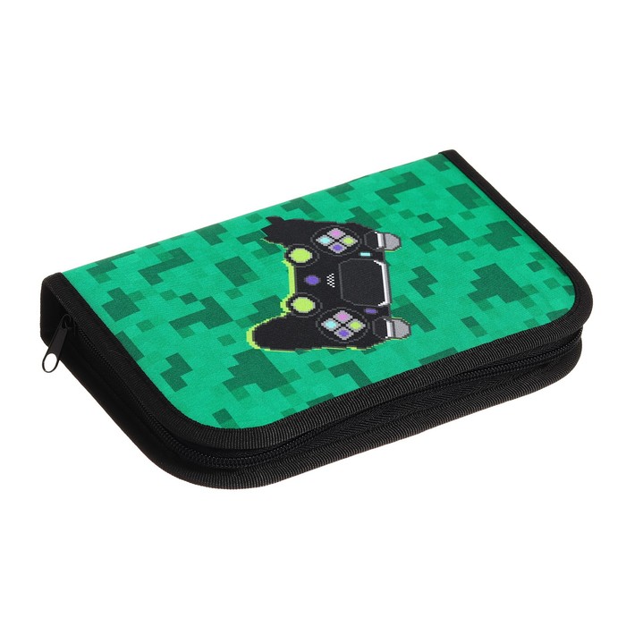 фото Пенал 1 секция, 130 х 210 х 40 мм, 2 откидные планки, тканевый, calligrata content "гейм пиксели"