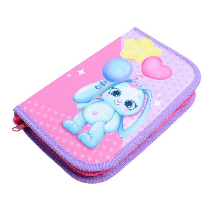 фото Пенал 1 секция, 130 х 210 х 40 мм, 2 откидные планки, тканевый, calligrata, content "зайка"