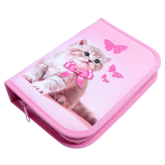 фото Пенал 3 секции, вкладка внутри, 140 х 210 мм, тканевый, calligrata block "котенок"