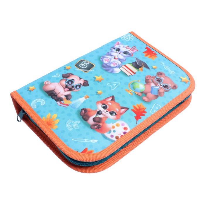 фото Пенал 3 секции, вкладка внутри, 140 х 210 мм, тканевый, calligrata block "зверята"