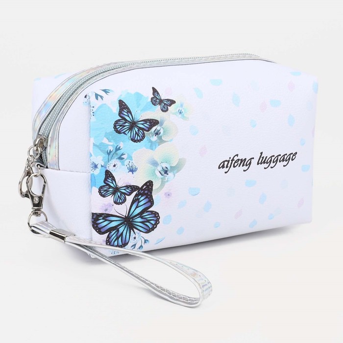 фото Косметичка на молнии, цвет белый/голубой