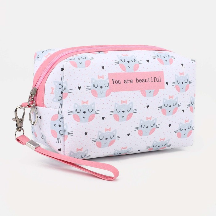фото Косметичка на молнии, цвет белый/розовый