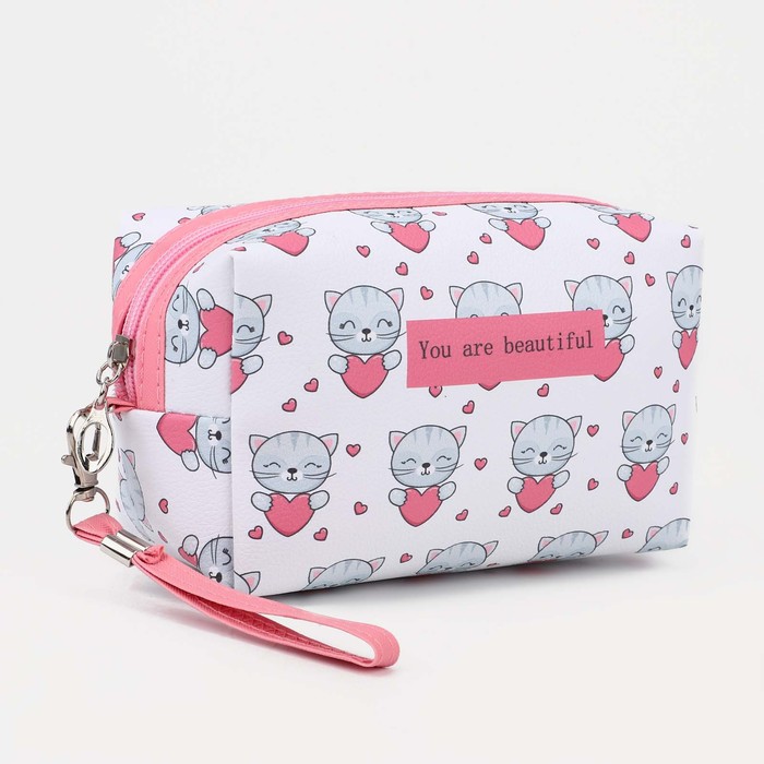 фото Косметичка на молнии, цвет белый/розовый