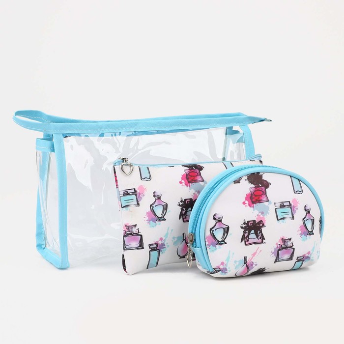 фото Набор косметичек 3 в 1 на молниях, цвет голубой