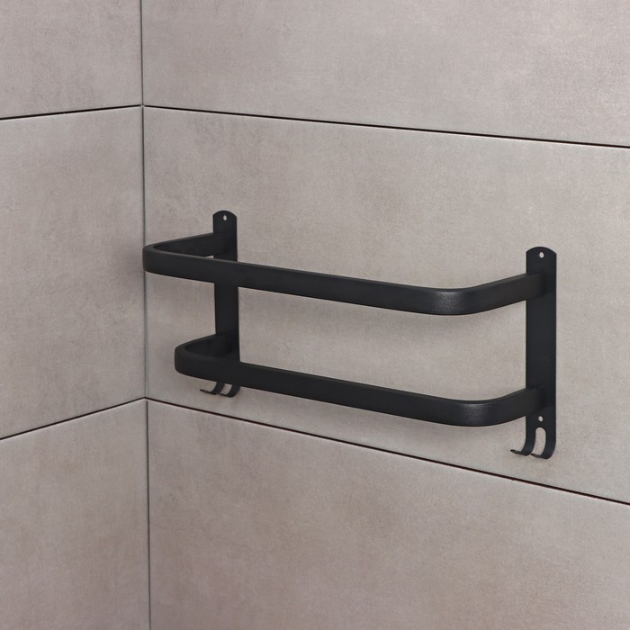 фото Держатель для полотенец двойной, 39,5 см, 2 крючка, нержавеющая сталь, цвет чёрный