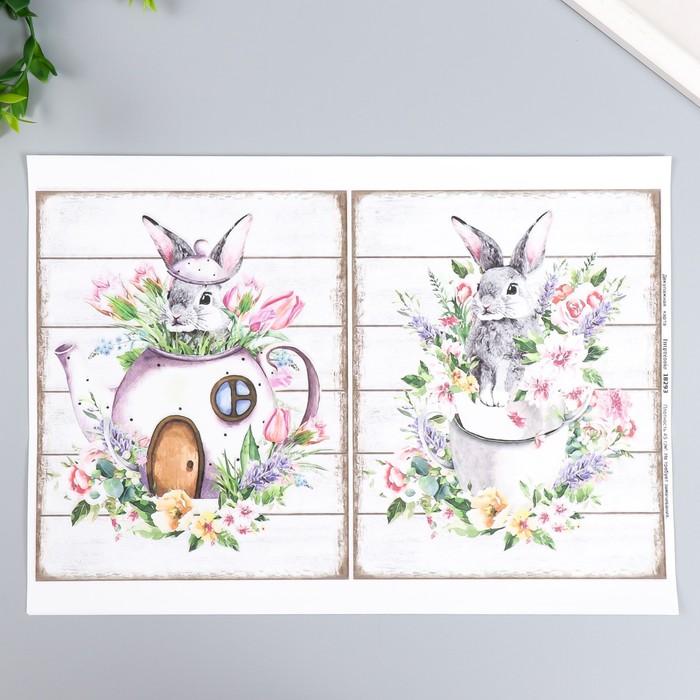 фото Декупажная карта "зайка в чайнике" формат а4, плотность 45г/м2