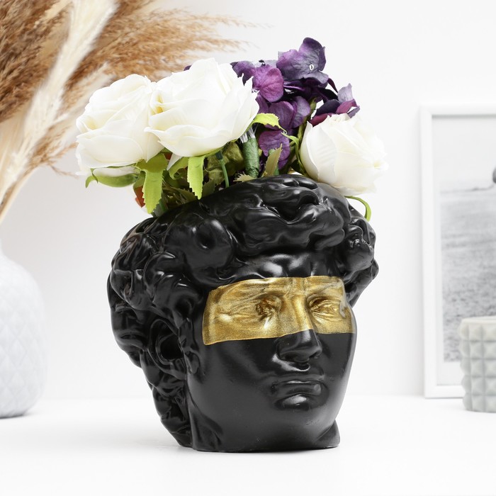 фото Кашпо - органайзер "голова давида, большая" черный, золото, 16 см хорошие сувениры