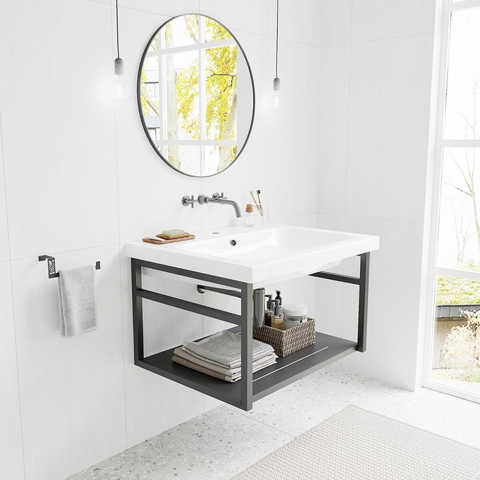 фото Тумба под раковину навесная, черная, 56,5 х 36 х 43,5 см