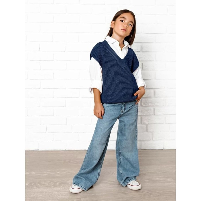 фото Жилет для девочки knit, рост 146 см, цвет синий