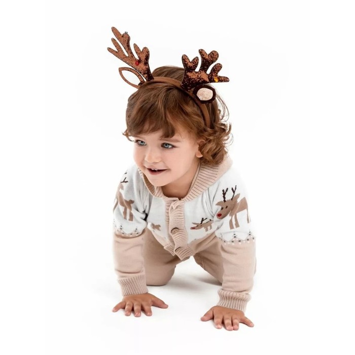 фото Комбинезон вязаный, детский капюшоном pure love christmas deer, рост 62 см, цвет бежевый