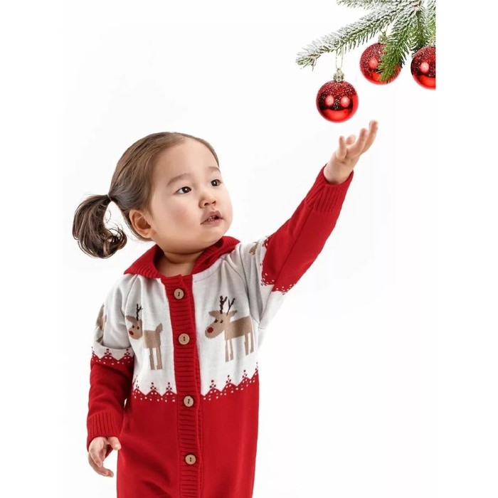 фото Комбинезон вязаный, детский капюшоном pure love christmas deer, рост 68 см, цвет красный
