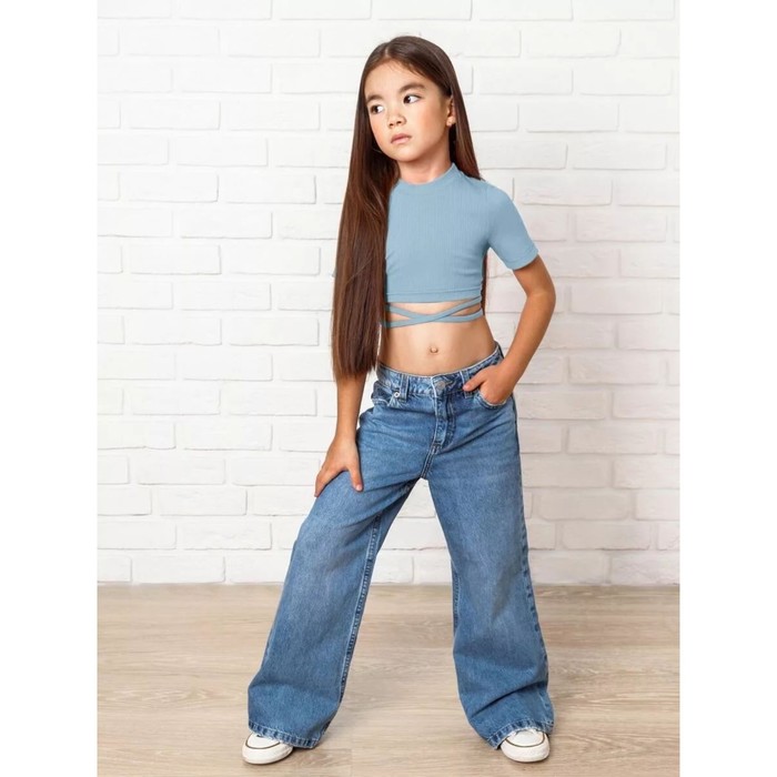 фото Топ для девочки с короткими рукавами на завязках generation, рост 152 см, цвет голубой amarobaby