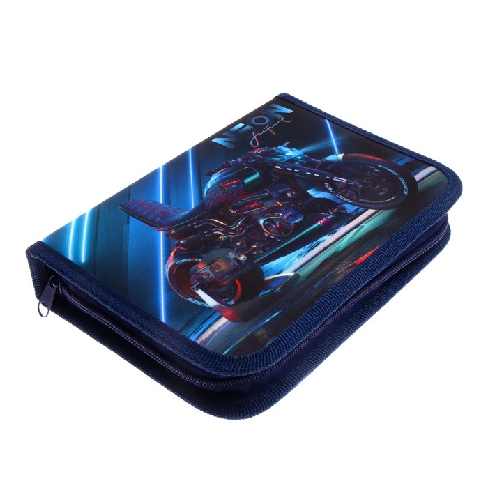 фото Пенал 1 секция, 140 х 200 х 40 мм, 2 откидные планки, тканевый, оникс, пкт 09-20-1 "мото неон"