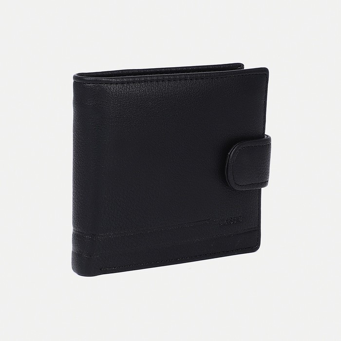 фото Портмоне муж (208) 11*36,5*9,5 см, 3 отд+зажим, д/карт, д/монет, на кнопке, черный