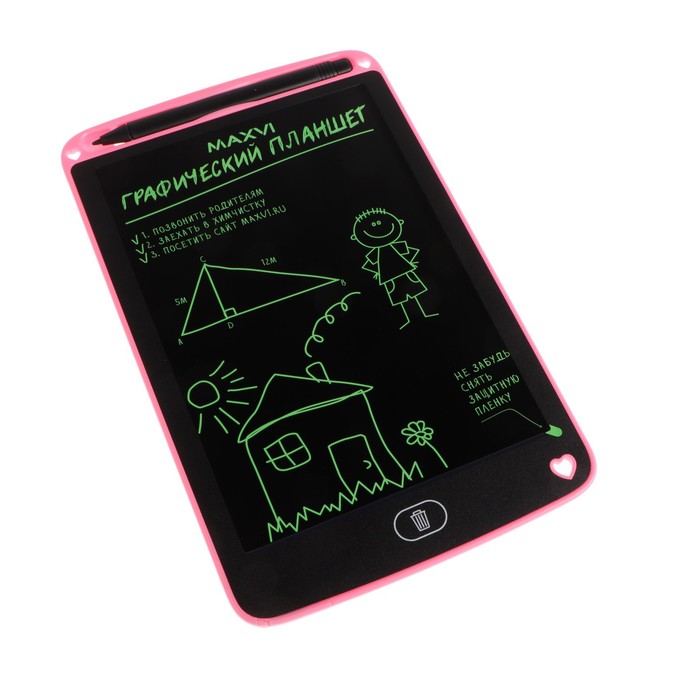 фото Графический планшет для рисования и заметок lcd maxvi mgt-01, 8.5”,угол 160°,cr2016, розовый