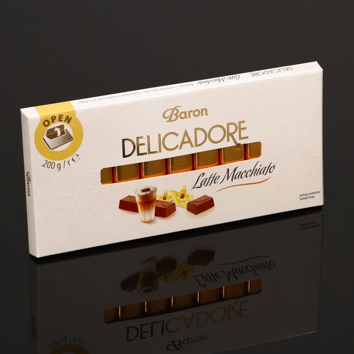 фото Батончики baron из молочного шоколада с начинкой со вкусом латте макиато, 200 г