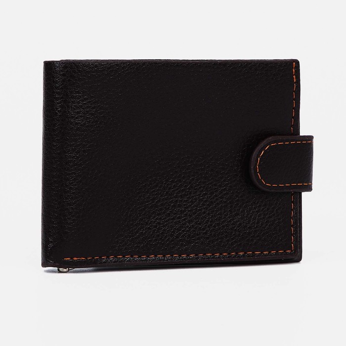 фото Портмоне на кнопке, отдел для купюр, для карт, для монет, зажим для купюр, цвет тёмно-коричневый