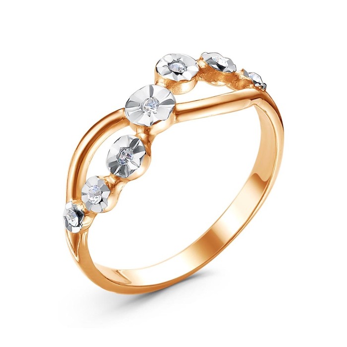 фото Кольцо "бесконечность", розовое золочение, цвет белый 17 размер красная пресня