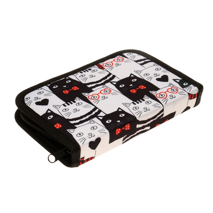 фото Пенал школьный на молнии, ткань, 1 секция, с наполнением, 13 х 19,5 см, котики calligrata