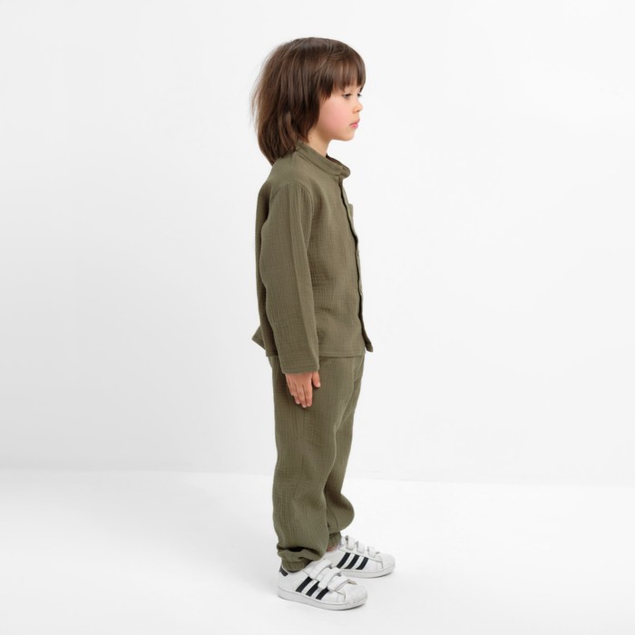 фото Костюм (рубашка и брюки) детский kaftan "муслин", р.32 (110-116см) хаки