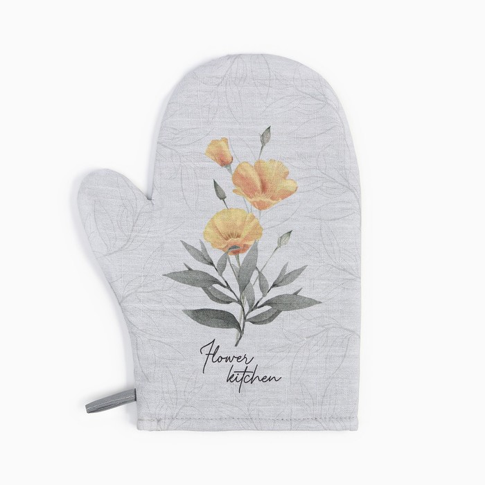 фото Кухонный набор этель "yellow poppies": варежка 20х27 см, прихватка 19х19 см, 100% хлопок, 250 г/м2