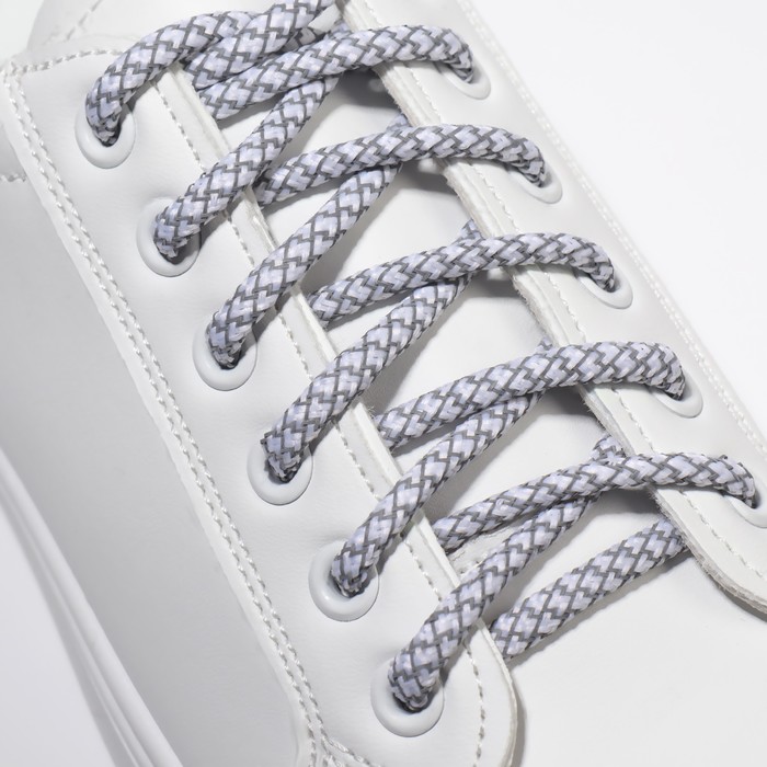 фото Шнурки для обуви, пара, круглые, со светоотражающим узором, d = 6 мм, 120 см, цвет белый/серый onlitop