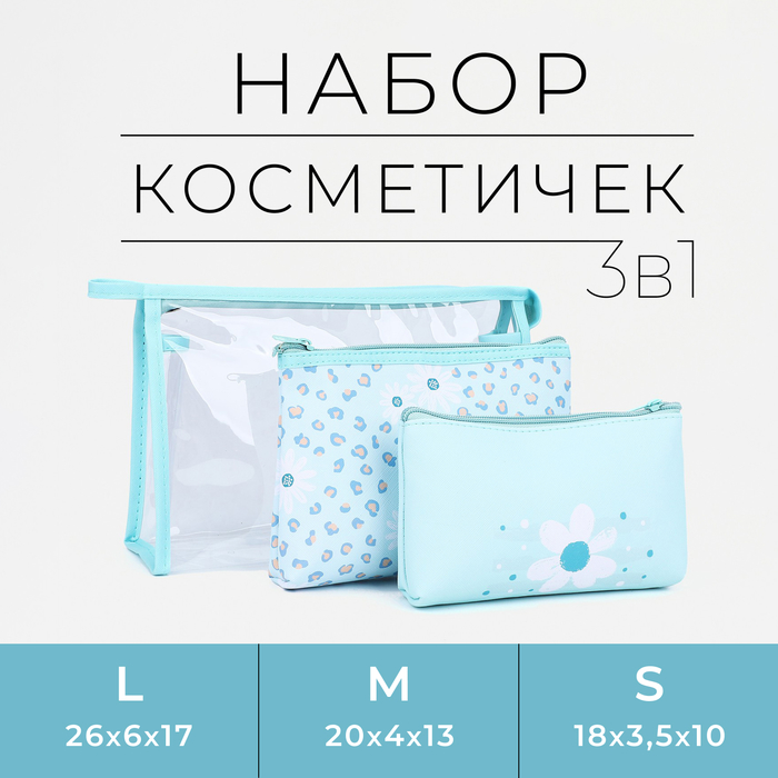 фото Набор косметичек 3 в 1 на молнии, цвет мятный