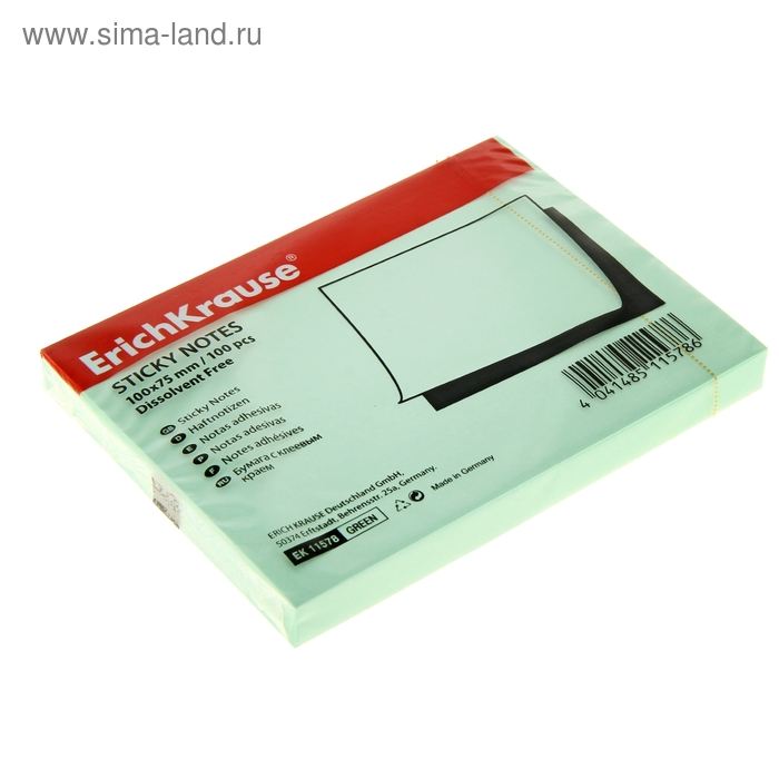 Бумага для заметок с клеевым краем ErichKrause, 100 х 75 мм, 100 листов, зелёная
Бумага для заметок с клеевым краем ErichKrause, 100 х 75 мм, 100 листов, зелёная