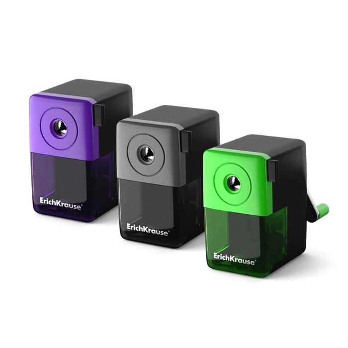 фото Точилка 1 отверстие erichkrause, с контейнером и механизмом крепления к столу, отверстие диаметром 8 мм, микс