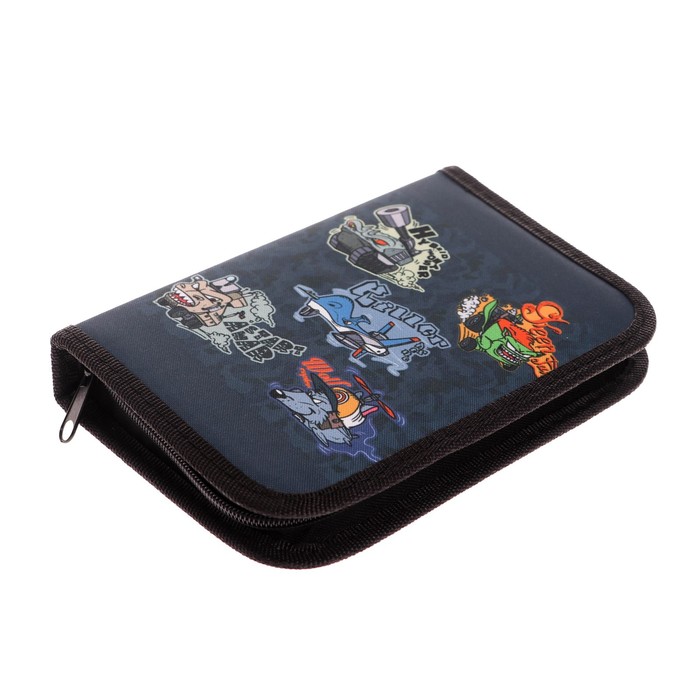 фото Пенал школьный на молнии, ткань, 1 секция, с наполнением, 13 х 19,5 см, машинки calligrata