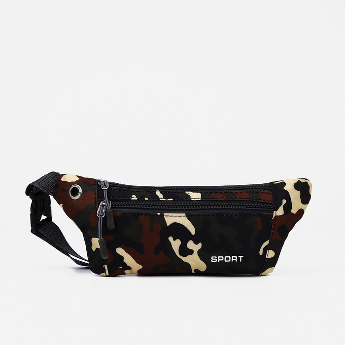 фото Сумка поясная на молнии, наружный карман, разъём для usb, цвет коричневый