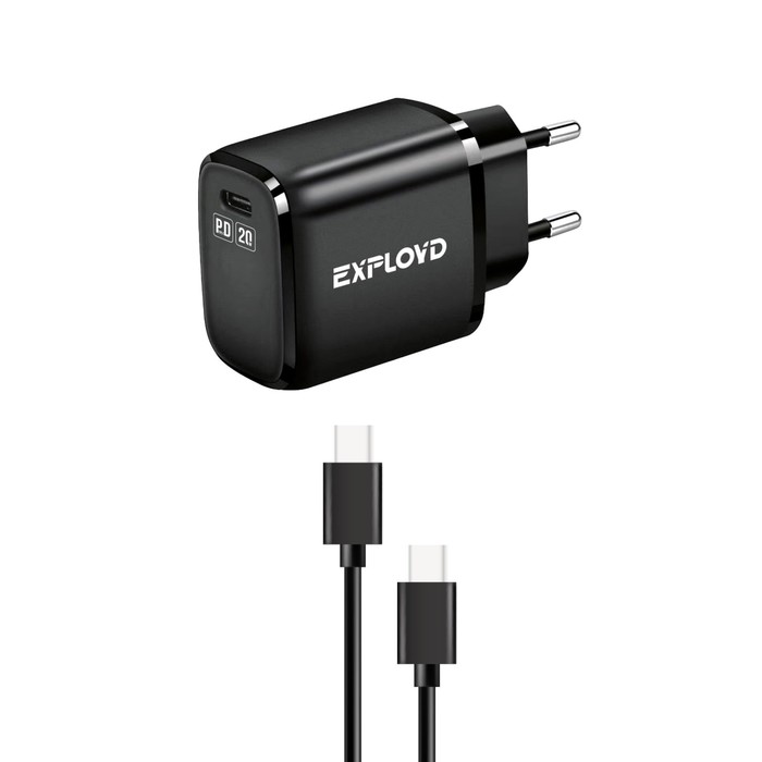 фото Сетевое зарядное устройство exployd ex-z-1334, usb-c, 3 а, 20 вт, кабель type-c, pd, черное