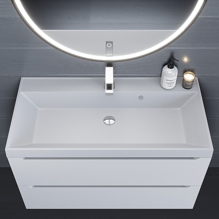 фото Раковина uperwood classic quartz 90 см, кварцевая, белая матовая, жасмин