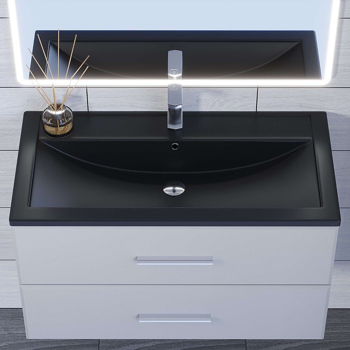 фото Раковина uperwood foster quartz 90 см, кварцевая, черная матовая, уголь