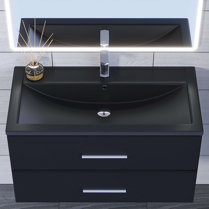 фото Раковина uperwood foster quartz 90 см, кварцевая, черная матовая, космос