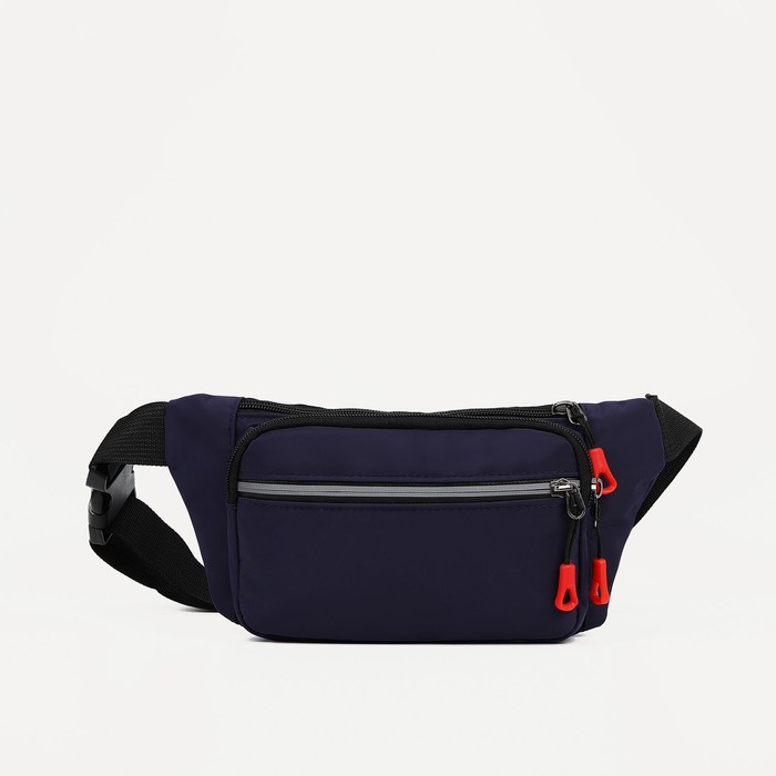 фото Поясная сумка на молнии, 3 наружных кармана, цвет тёмно-синий waist bag