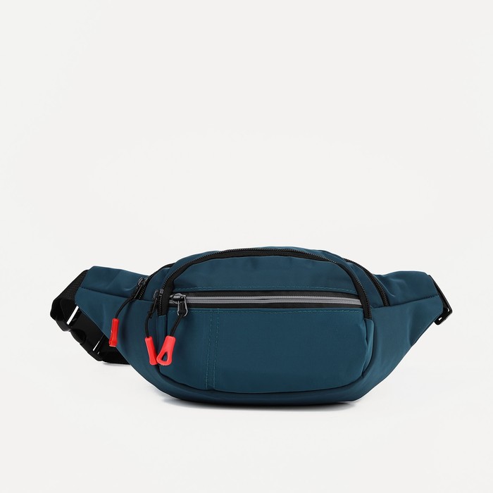фото Поясная сумка на молнии, 3 наружных кармана, цвет синий waist bag
