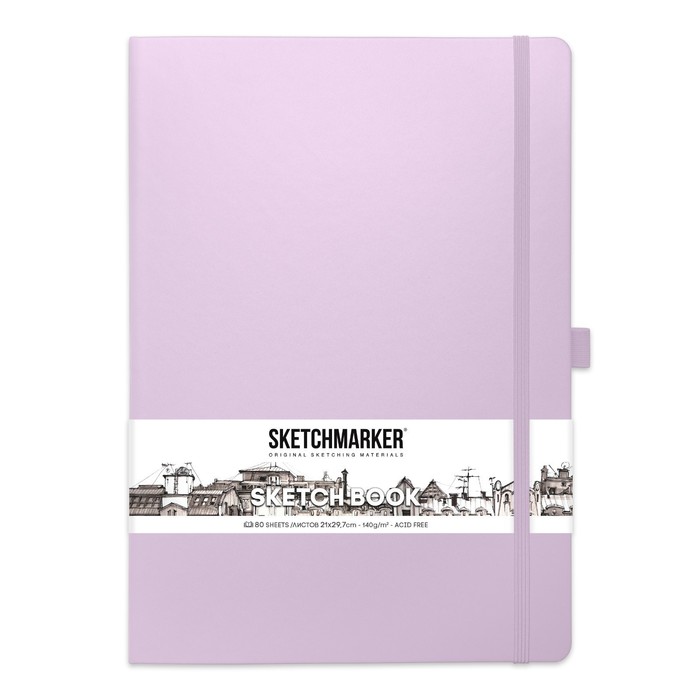 фото Скетчбук sketchmarker, 210 х 300 мм, 80 листов, твёрдая обложка из искусственной кожи, фиолетовый, блок 140 г/м2