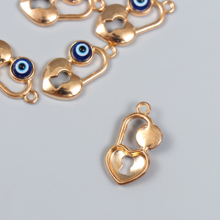 фото Декор для творчества металл "сердце-замок - от сглаза" золото 1,3х2,3 см арт узор